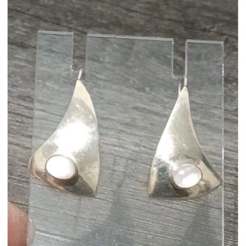 Native American MF Sterling Silver Moonstone Vintage Dangle Earrings